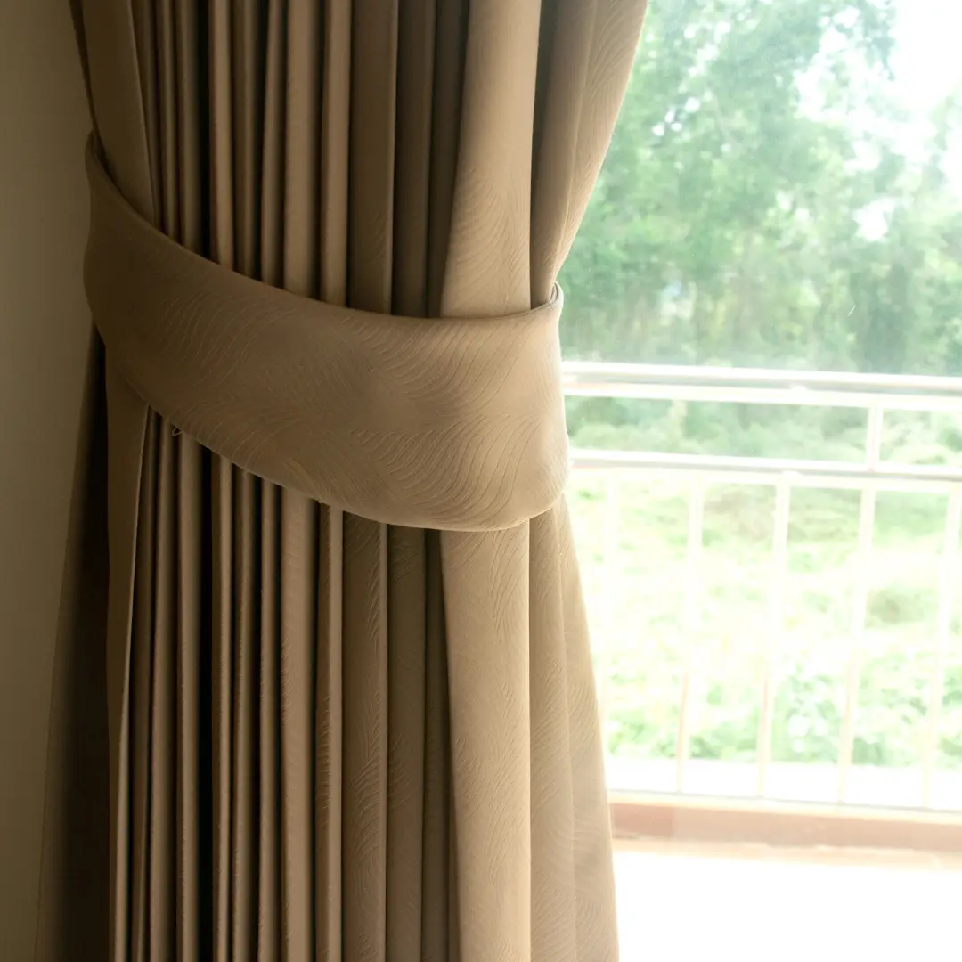 Before and after custom curtain installation Abu Dhabi home